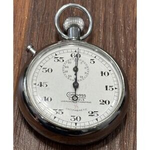 Vintage Compass Pocket Watch Timer 7 Jewels Unbreakable Mainspring Antimagnetic
